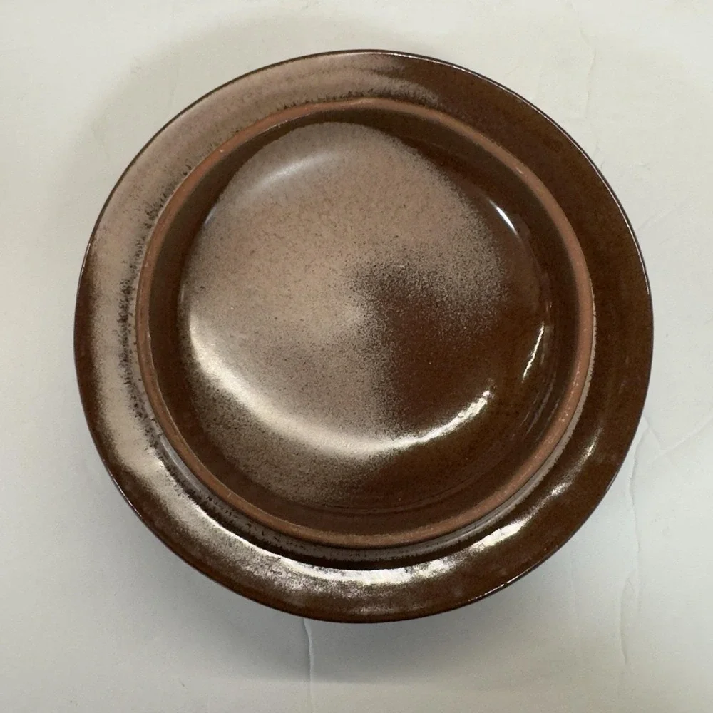 Vintage Mid-Century FRANKOMA POTTERY Baker / Bean Pot Glazed Brown w/ Lid READ‎
